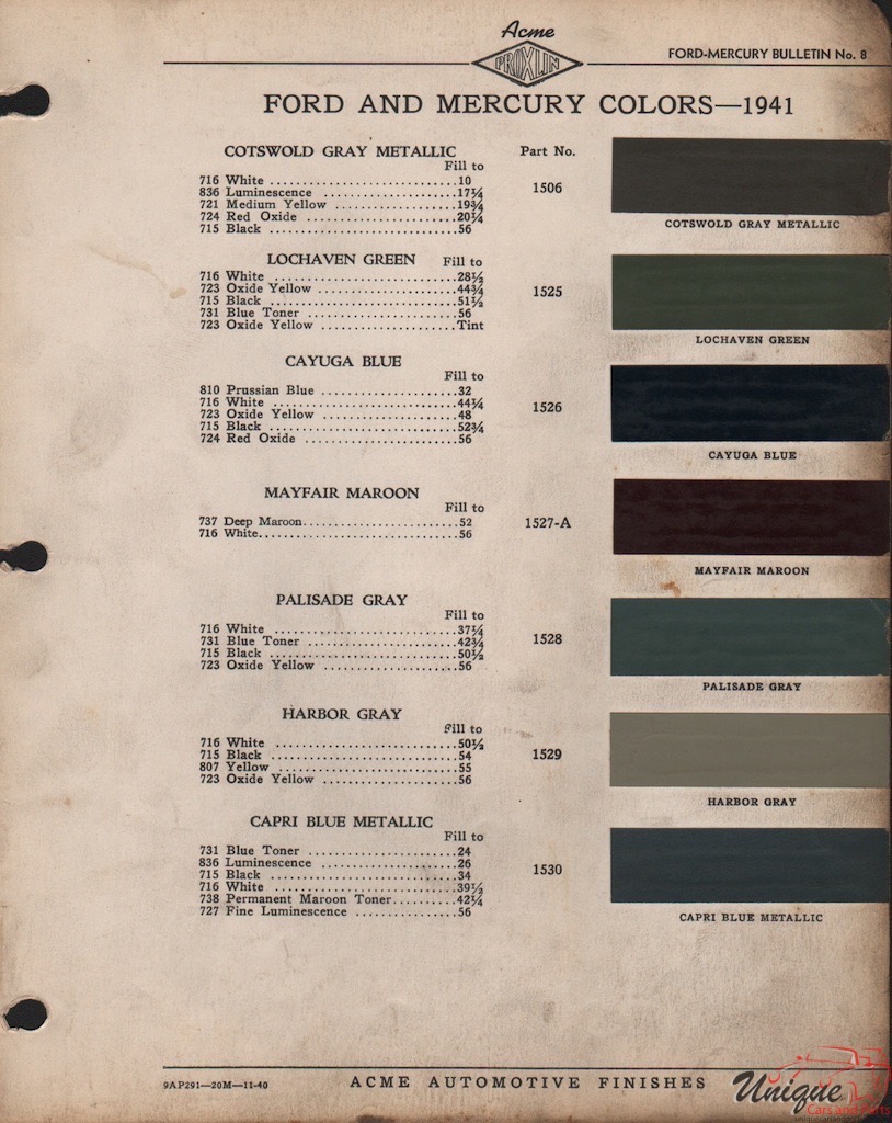 1941 Ford Paint Charts Acme
